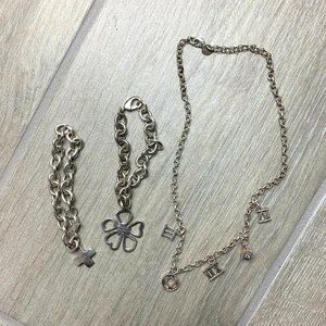 SOLD 92.5 Sterling Silver Clover & Cross Bracelets and Charm Necklace
